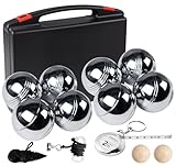 Lindahandel Boule Set mit Boccia Kugeln & Gravur – Personalisierte Petanque Metallkugeln (73mm/720g) mit Abstandsmesser, Magnet & Tragetasche für Garten, Strand, Park (Muster E + 8 Bälle)