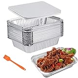 Aluschalen mit Deckel 1000ml Alu Grillschalen 30 Stück Einweg Backform Wiederverwendbar Aluminium Tropfschalen Fettauffangschalen Gasgrill Perfekt für Kochen Rösten Backen