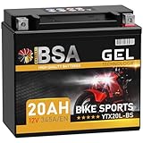 BSA YTX20L-BS GEL Motorradbatterie 12V 20Ah 345A/EN GEL Batterie 12V 51821 GTX20L-BS CTX20L-BS doppelte Lebensdauer vorgeladen auslaufsicher wartungsfrei