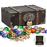 UMILKI Schatzkiste Holz,Vintage Holz Schatztruhe Kinder mit Schloss, 23.5 * 16 * 9.5cm Holztruhe Piratenkiste für Aufbewahren und Dekorieren Geschenke