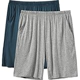 MoFiz Pyjamahose Herren Schlafanzughose Kurz Modal Schlafshorts Weit Loungewear Einfarbig 2 Pack Spezialblau/Hellgrau DE 48/50 US M