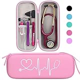 BOVKE Stethoskop Fall für 3M Littmann Classic III, Lightweight II S.E, MDF Acoustica Leichtes Stethoskop, zusätzlicher Raum für medizinische Bandage Schere EMT Trauma Schere und LED Penlights,Perlrosa