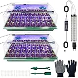 VEEKAY Zimmergewächshaus Anzuchtkasten,2 Stück 120 Loch Mini Gewächshaus Anzucht Set mit Pflanzenlampe,Anzuchtplatte mit Timing-Controller einstellbare Helligkeit,20 Pflanzenetikett für Sämling