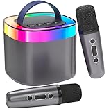 Ankuka Tragbare Karaoke-Maschine, Bluetooth Karaoke Lautsprecher mit 2 Mikrofon, Pickups und Party LED-Lichtern, Geschenke für Freunde, Schwarz