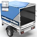 Tarpofix® Anhänger Plane 208x114x90 cm inkl. Planenseil | Anhängerplane Hochplane aus PVC PLANENMATERIAL | Verstärkte Stema Anhänger Plane für 750kg PKW Hänger | Abdeckplane Anhänger Abdeckung | Blau