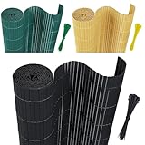 AufuN Sichtschutzmatte PVC Sichtschutzzaun 180x500cm - mit Kabelbindern Standard Sichtschutz Bambus Windschutz für Garten Balkon und Terrasse-Interne W-Struktur Verstärkte Lamellen (Anthrazit)