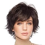 HAIRCUBE Pixie Cut Perücke Menschenhaar Perücken für Frauen Hübsches kurzes Haar mit Bangs Natürliche Menschenhaar Perücke (Dunkelbraun)