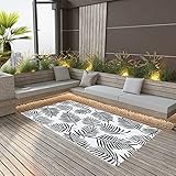 ShCuShan Outdoor-Teppich Weiß und Schwarz 190x290 cm Teppich Wohnzimmer Vorzeltteppich Balkon Teppich Vorzimmer Teppich PP