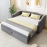 STAPERFO Ausziehbares Schlafsofa 90/180x200 cm, Graues Polsterbett mit Lattenrost, Samtstoff Sitzbett zum Ausziehen, Platzsparendes Gästebett, Multifunktionsbett