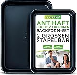 NutriChef Backblech Set – 2-teilig, 40x28cm & 35.5x24.6cm, Antihaft, Stapelbar | Backform rechteckig & Kuchenform, PFOA-frei, Edelstahl, Spülmaschinenfest, Ideal für Kastenform & Brownie