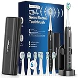 Elektrische Zahnbürsten für Erwachsene, Sonic-Elektrozahnbürste mit 6 Köpfen, Reiseetui, 5 Reinigungsmodi, eine Ladung für 60 Tage, schwarze Zahnbürsten, U17