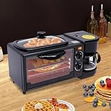 3-in-1-Frühstücksmaschine, 9 Liter Multifunktionaler Mini-Backofen, Grill, Pizzaofen mit Frühstück, Kaffeemaschine 600ml/20.29oz, Zeitkontrolle, Schwarz