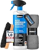 PRINOX® Profi Auto Innenraum Reiniger Set 500ml - Cockpitpflege für die Innen Reinigung von Kunststoff, Polster, Leder & Armaturen - Autopflege Innenraumreiniger mit Bürste - Cockpit Reiniger