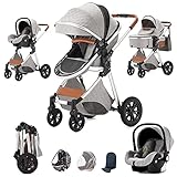 Kombikinderwagen 3 in 1 Reisesysteme Standardkinderwagen Kinderwagen Buggy Neugeborener Tragbarer Reisewagen Faltbarer Kinderwagen High Landscape Kinderwagen (LIGHTGREY)