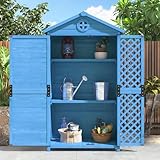 Outdoor Holz Gartenmöbel Aufbewahrungsschuppen, Werkzeughaus für Garten, Terrasse, verblassungsfrei, wetterfest, wartungsfrei (blau)