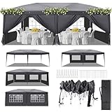 LEADZM Pavillon,Faltpavillon 3x6m,Pop-up,Wasserdicht,Winterfest,Höhenverstellbar,UV Schutz 50+,Gartenzelt,Partyzelt,Stahlrahmen,mit 6 Seitenteilen,für Garten,Party,Camping,Dunkelgrau