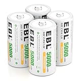 EBL Baby C Akku 5000mAh - NI-MH wiederaufladbare Batterie 4er Pack mit Aufbewahrungsbox, 1,2V Typ C Akku