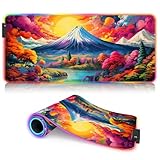 HEYCE Schreibtischunterlage Fuji Mountain Japan ROG Gaming-Mauspad, LED, erweiterte Schreibtischunterlage (60 x 35 x 0,3) cm, rutschfestes Gummi, strukturiertes Mikrogewebe