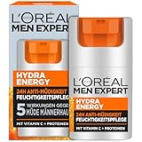 L'Oréal Men Expert Gesichtspflege gegen müde Haut für Männer, Belebende Feuchtigkeitscreme 24H Anti-Müdigkeit, Gesichtscreme für Herren mit Vitamin C und Proteinen, Hydra Energy, 1 x 50 ml