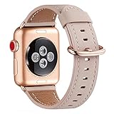 WFEAGL Kompatibel für Apple Watch Armband 40mm 41mm 38mm,Lederband Ersatzband für Herren Damen Kompatibel für iWatch Series 10/9/8/7/6/5/4/3/2/1,SE(38mm 40mm 41mm, Rosa Sand+Rosé Gold Adapter)