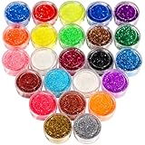 FANDAMEI 24 Farben Glitzer für Nägel, Glitzerpulver Set Feine Glitzerpuder Glitzer Pulver Nagel Glitter für Nagelkunst, Lidschatten, Gesicht, Basteln, DIY