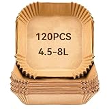 120 Backpapier für Heißluftfritteuse 4.5L-8L, Airfryer Backpapier 21-25cm, BPA-frei Baking Paper Eckig, Antihaft Pergamentpapie Kompatibel mit COSORI Philips Cecotec Midea Russell Hobbs Airfryer