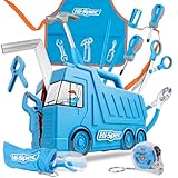 Hi-Spec 17-TLG. Kinder Werkzeugset: LKW Box in Blau, Kinderschürze, Schutzbrille, Wasserwaage, Handwerkzeuge, Sicherheitsschere. Nicht nur Spielwerkzeug - Echtes Werkzeug!