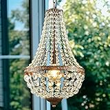 LED Kristall Kronleuchter Gold Vintage Industrielle Esszimmer Kristall Hängelampe Dimmbar Pendelleuchte 3000K-6500K Esstisch Esstischlampe Hängend Kristall Lampe Runde Käfig E27 Wohnzimmerlampe Flur