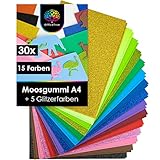 OfficeTree 30 Bögen Moosgummi Basteln A4 2mm - Bunt mit 5 Moosgummi Glitzer - Schaumgummi Basteln - Schaumstoff zum Basteln - Moosgummi A4 für DIY Bastelarbeiten