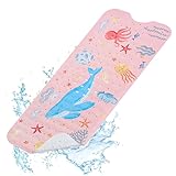 Kinder-Badematte, rutschfest, rosa Wal-Design, 100 x 40 cm, extra lang, Anti-Schimmel, maschinenwaschbar, Badewannenmatte mit Saugnäpfen für sicheren Halt, leicht zu reinigen und schnell trocknend