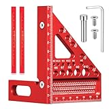 TPTGIAR 3D Gehrungswinkel Multifunktional, 22.5-90 Winkel Aluminiumlegierung Winkelmesser, Hochpräzises Speedmarker, Zimmermannswinkel Mit 2 Holzbearbeitungsstiften für Tischler Ingenieur (Rot)