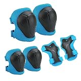 Jkapagzy Kinder Inliner Schoner Set 6 in 1 Inliner Schützer,Knieschoner Kinder und Ellenbogenschützer,Ellenbogenschoner und Handgelenkschoner für Multisport Inliner Fahren (Blau)