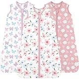 FIEMOL Baby Schlafsack 18-24 Monate 0.5 Tog Tragbare Babydecken aus Baumwolle, 3er-Pack Atmungsaktiver Sommer Schlafsack für Neugeborene 89-101 cm Rosa Schmetterling