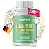 Vitabay Vitamin B12 500 µg Lutschtabletten hochdosiert ohne Folat - 180 vegane Tabletten - Vitamin B12 Vitamin vegan Methylcobalamin Vitamin B12 hochdosiert Tabletten Vitamin B 12 Vitamin Tabletten