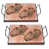 Ansobea 2 set XXL Salzstein zum Grillen, 20x30x3cm Salz Grillsteine Mit Eisenplatte, Original Kristallsalz aus dem Vorgebirge, Wiederverwendbar Salzgrillstein, Salzplatte zum Grillen für BBQ