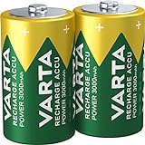 VARTA Batterien D Mono, wiederaufladbar, 2 Stück, Recharge Accu Power, Akku, 3000 mAh Ni-MH, ohne Memory Effekt, vorgeladen, sofort einsatzbereit