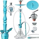 DILAW® Vatos Shisha Set Hookah 93cm Aluminium Alu + LED Licht | Wasserpfeife Kaminkopf Komplettset Molassefänger Silikonschlauch Alumundstück Tabakkopf Kaminaufsatz 18/8 Kopfschliff, Türkis