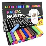 Lixiluxia 24 Farben Textilstifte, Stoffstifte, Textilmalstifte, Textilfarbe zum Malen, Textilstifte Textilmarker, Stoff Marker Stifte Set für T-Shirts, Hut, Segeltuchschuhe, Einkaufstasche