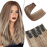 SEGO 12 Tressen Extensions wie Echthaar Hair Extensions Clip in Haarverlängerungen Haarteile günstig für Voller Kopf 55 cm 180g Hellbraun & Aschblond