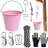 Flaschenzug Kinder,Zubehör fürs Baumhaus Spielturm,Spielturm Zubeh,Flaschenzug mit Metalleimer,ZubehöR Spielhaus Outdoor,Kinder-Riemenscheibensystem Spielturm Zubehör,Gartenspielzeug für ab 3 Jahren