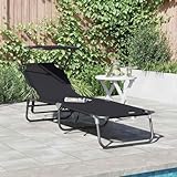 QUAHEAS Klappbare Sonnenliege mit Kissen, Schwarz, 56x190x81cm, Stoff, Robustes Metallgestell, verstellbare Rückenlehne, für Garten, Terrasse, Pool, Strand, 110kg Tragkraft, Outdoor-tauglich