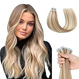 Evala tape extensions echthaar haarverlängerung echthaar 35cm 40g tape in extensions echthaar 20 Stück, Tapes Extensions Gesträhnt Aschblond mit Bleichblond P18/613