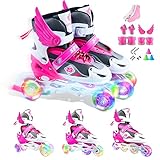 Verstellbar Inline Skates für Jungen Mädchen Anfänger，3 in 1 Rollschuhe Triskates Inlineskates mit LED leuchtendem Rad Sicher und langlebig für Frauen und Männer Kinder und Erwachsene, Rosa, S(26-32)