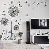 WandSticker4U®- XL Wandtattoo PUSTEBLUMEN Schwarz I Wandbild: 165x130 cm I Wandsticker Wohnzimmer modern Pflanzen Blumen Löwenzahn Schmetterlinge I Wand Deko für Schlafzimmer Küche Flur Bad GROß