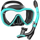 Dorlle Schnorchelset, Neu Verbesserte Panorama Schnorchelmaske, wasserdichte Tauchmaske Anti-Fog Anti-Leck aus Gehärtetem Glas, mit 3-Kanal Premium Dry Schnorchel für Erwachsene, Wassergrün