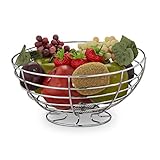 Relaxdays Obstschale, für Gemüse, Brot & Obst, stehend, rund, Küche, modern, Obstkorb, Metall, HxD: 12 x 24,5 cm, silber 10030055