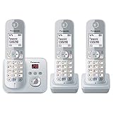 PanasonicKX-TG6823GS DECT Schnurlostelefon mit Anrufbeantworter (3 Mobilteile, strahlungsarm, Eco-Modus, GAP Telefon, Festnetz) perl-silber