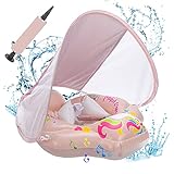 Baby Schwimmring mit abnehmbarem sonnendach,Schwimmhilfe verstellbare Schultergurte,Schwimmtrainer,mit aufblasbarer Swimming Float für ab 3-36 Monate. (Rosa)