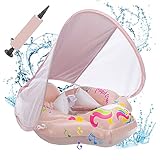 Baby Schwimmring mit abnehmbarem sonnendach,Schwimmhilfe verstellbare Schultergurte,Schwimmtrainer,mit aufblasbarer Swimming Float für ab 3-36 Monate. (Rosa)