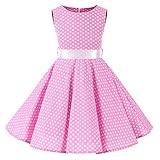 SXSHUN Mädchen Retro Vintage Rockabilly Kleid Partykleider Cocktailkleider Im 50er-Jahre-Stil, Rosa + Weiß Punkt, 146 (Etikettengröße:150)
